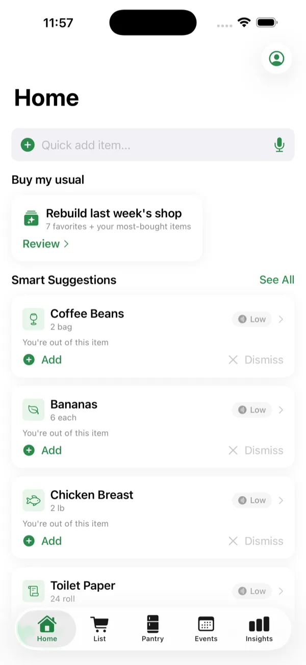 Smart suggestions on Home